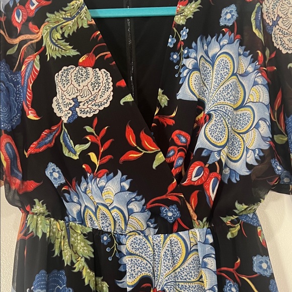 Alice + Olivia Black Mini Dress with Blue, Red & Green Floral Print size 2 - Picture 3 of 13